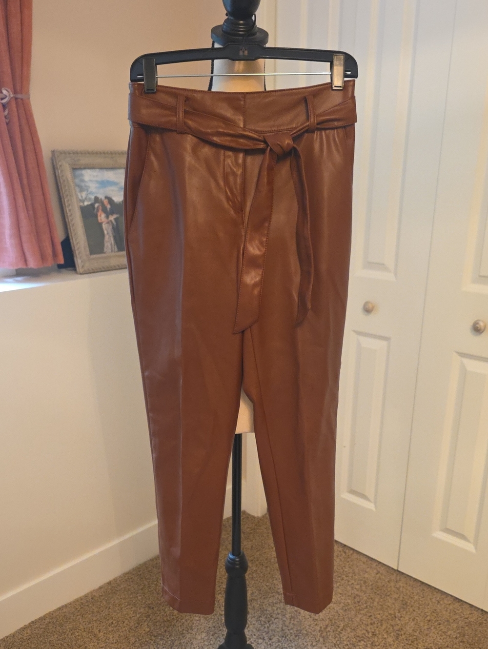 LOFT Faux Leather Paperbag Ankle Pants - Cognac Brown